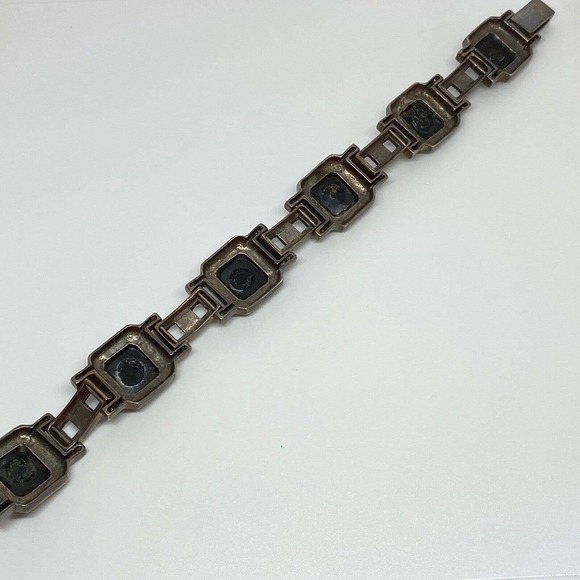 Vintage 925 Sterling Silver Marcasite Black Onyx Panel Deco Bracelet 8 3/8" - Picture 5 of 9